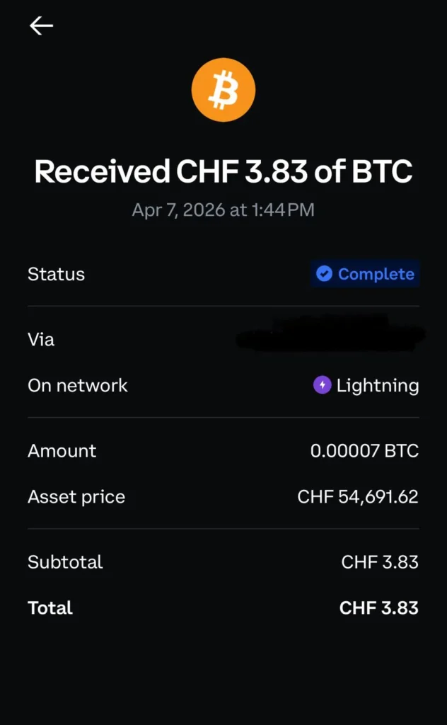 Proof of my ZBD app earnings in April, withdrawal to Coinbase