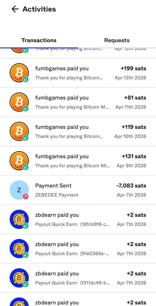Proof of my ZBD app earnings in April