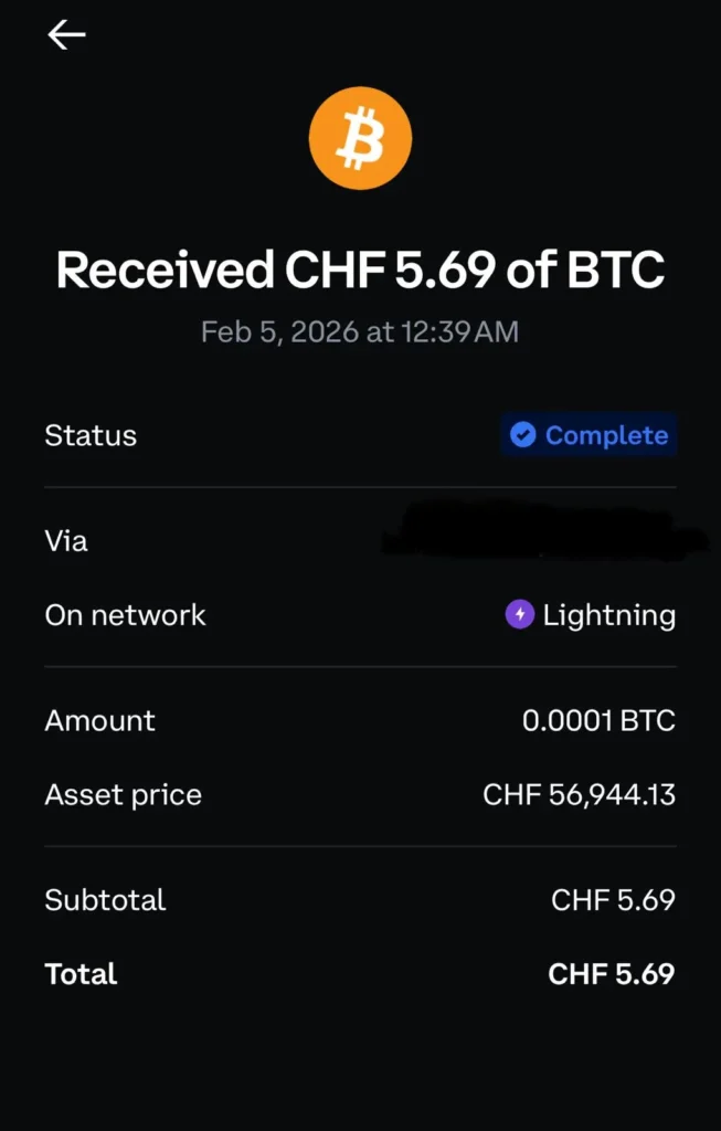 Proof of my ZBD app earnings in February, withdrawal to Coinbase